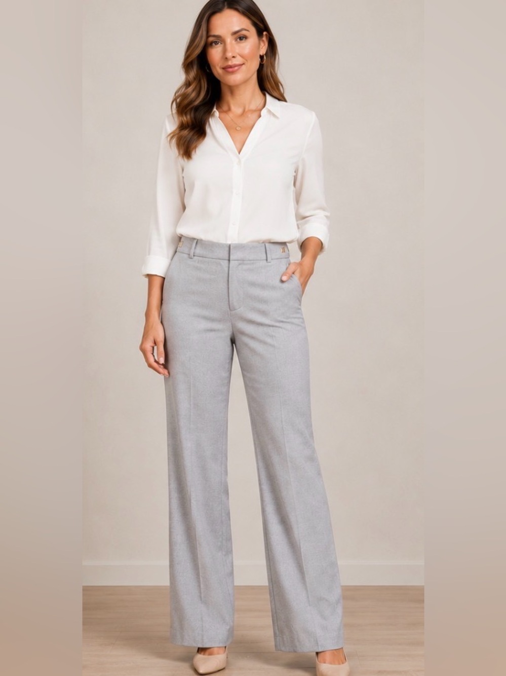 Worthington Curvy Fit Gray Wide Leg Career Pants Size 12